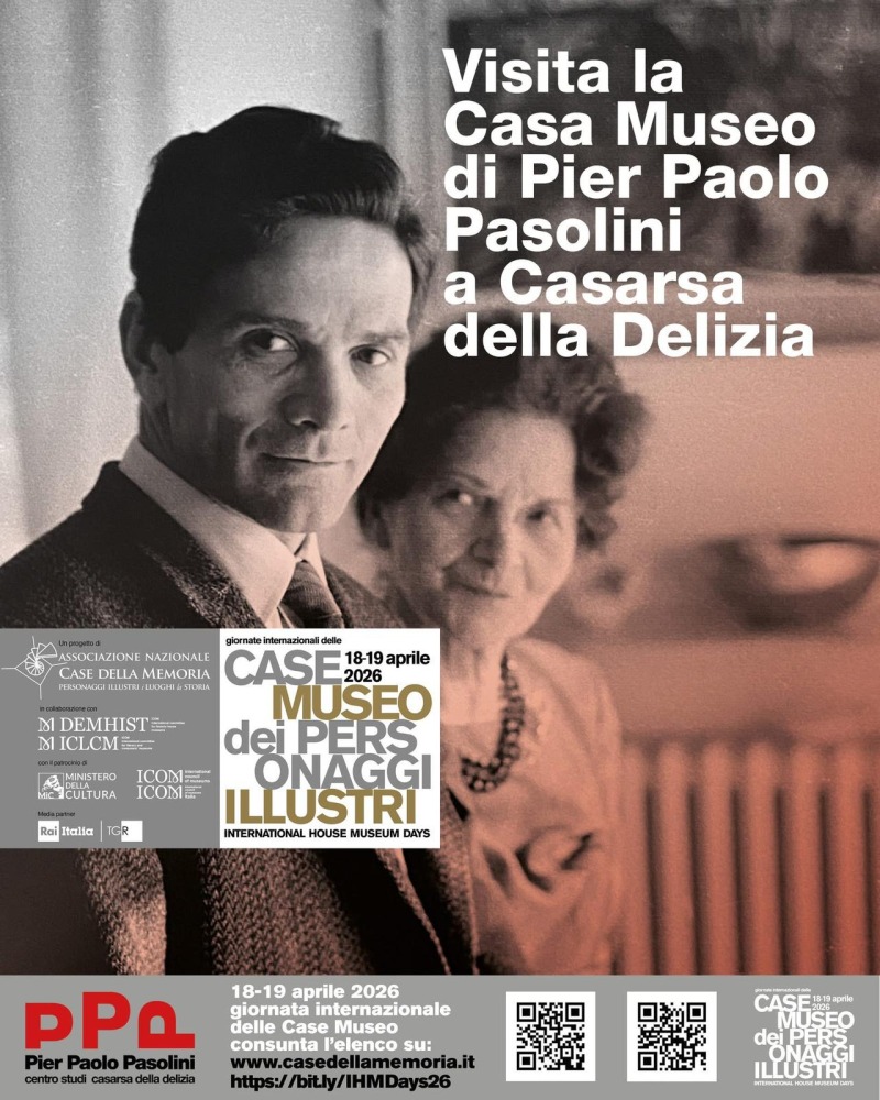 Locandina descrittiva dell'iniziativa con nello sfondo una fotografia di Pier Paolo Pasolini con sua madre Susanna Colussi
